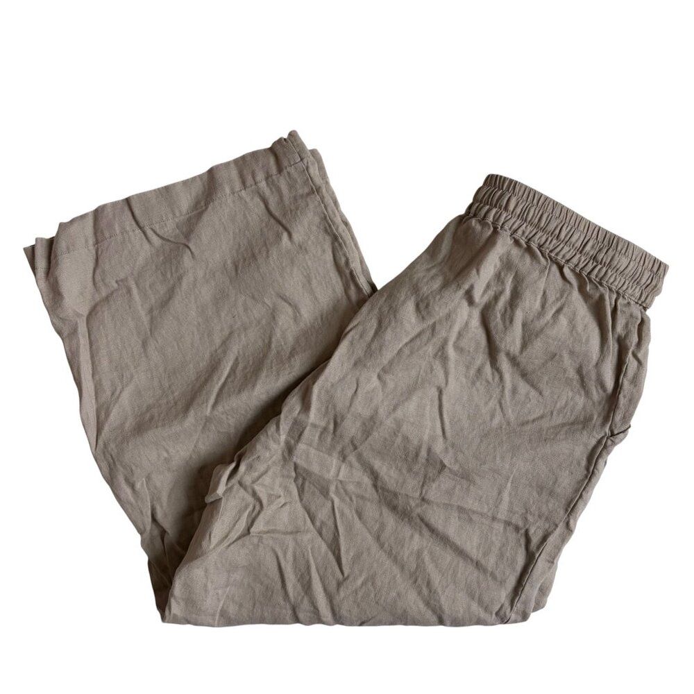 Ecupper Cropped 100% Linen Pants (Tan / Khaki) - Large